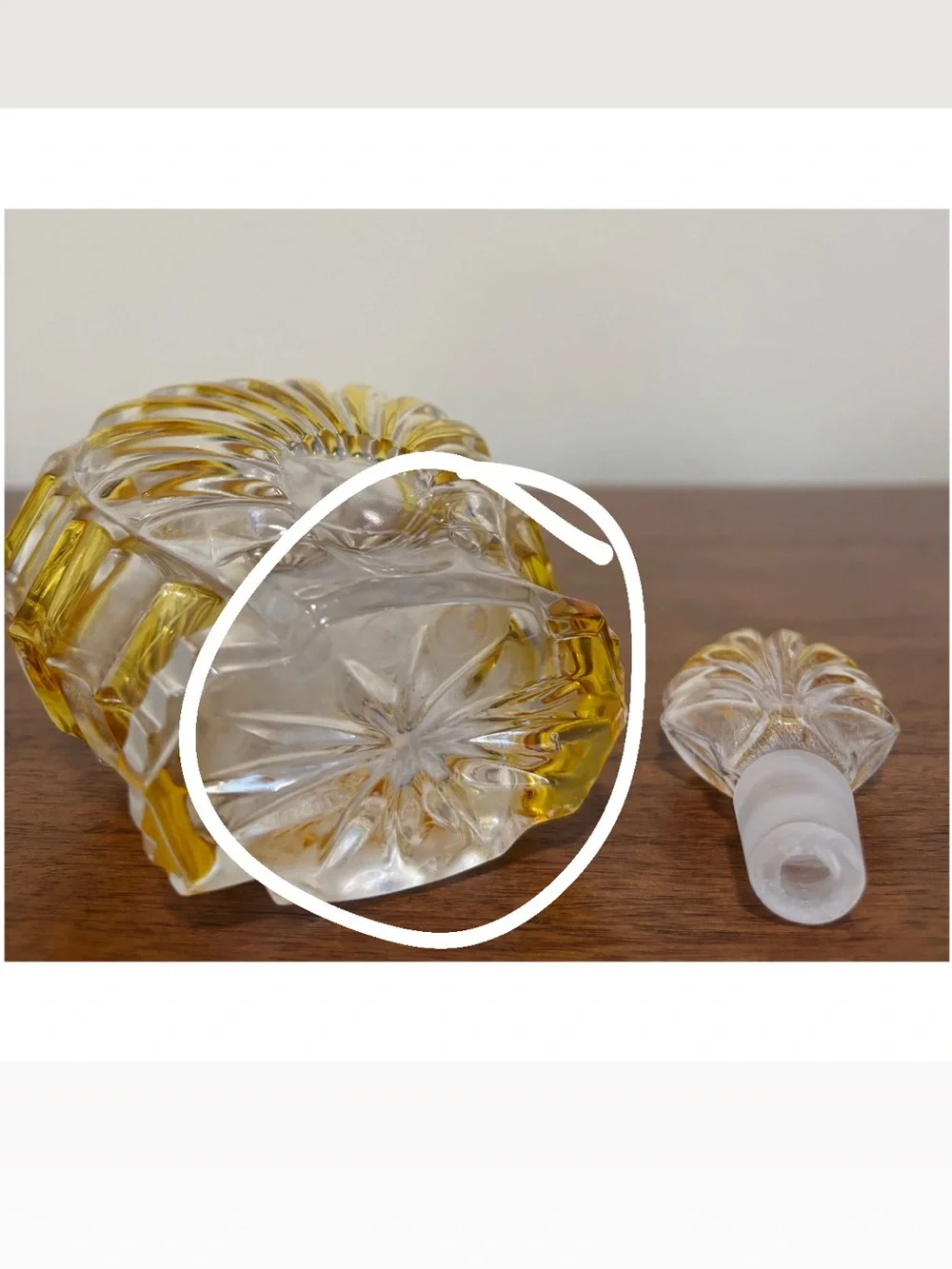 Vintage Bohemian Shell Shaped Amber Clear Glass Decanter 9”